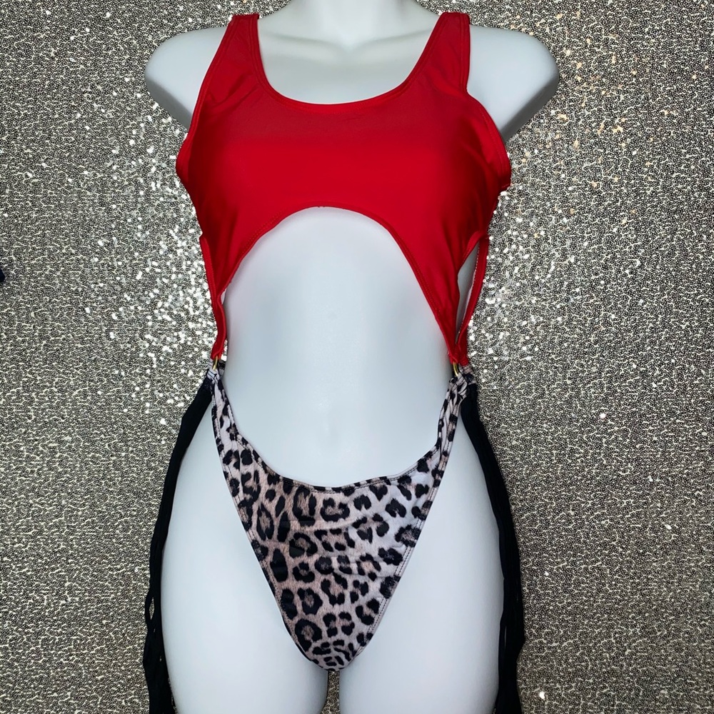 NEW: Red & Leopard MonoKini Swimsuit- Sizes: S,M,L